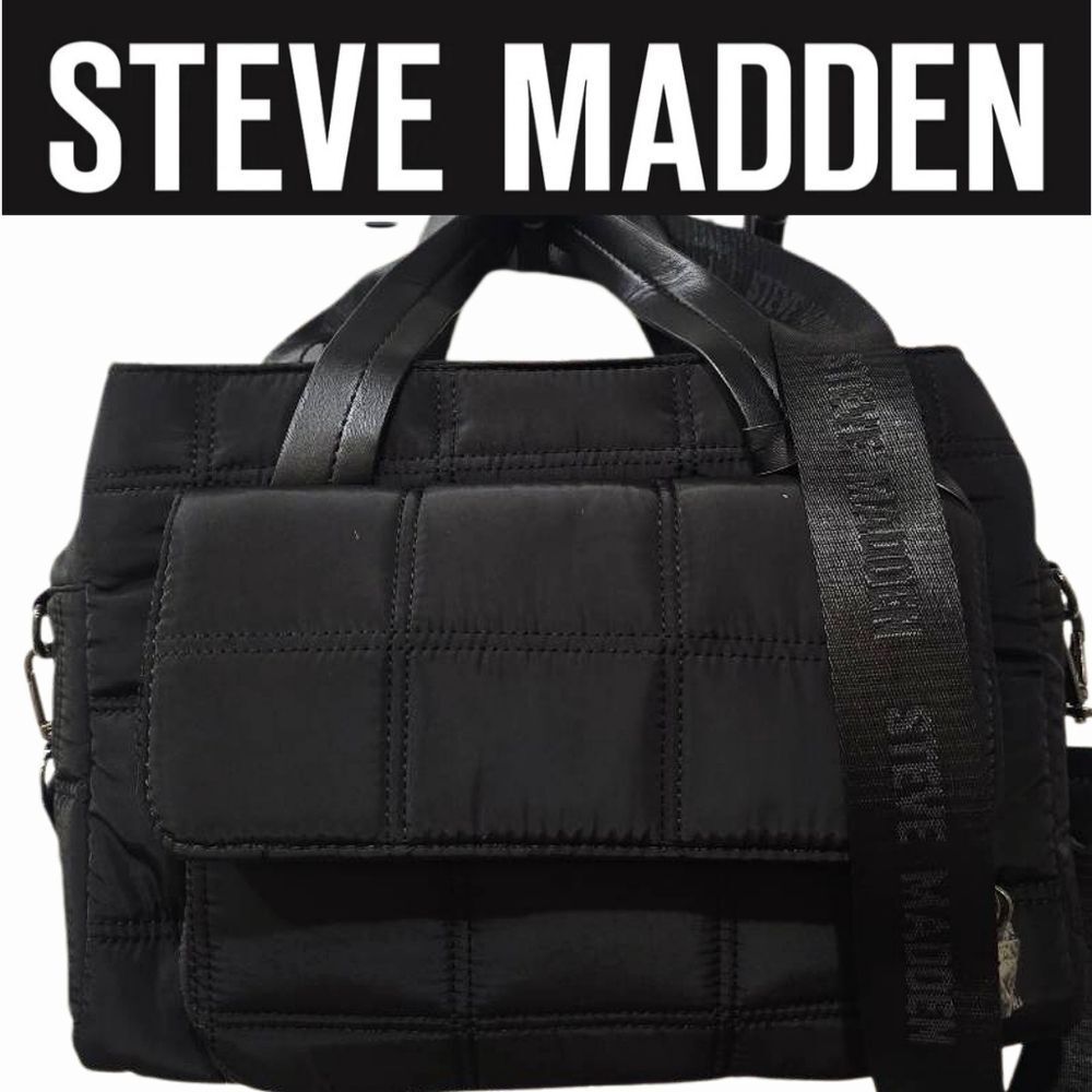 Steve Madden Black Quilted Tote with Logo Strap
